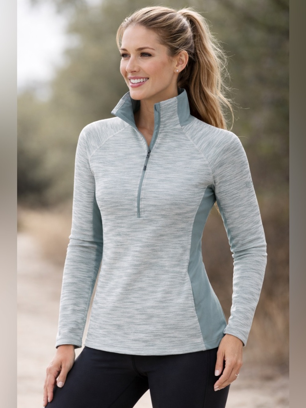 Columbia Light Gray Heather Half-Zip Pullover with Seafoam Panels